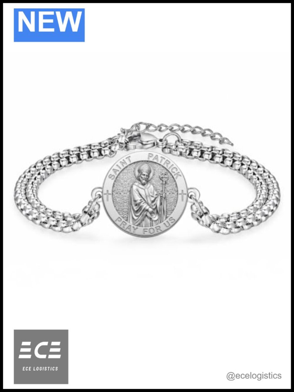 925 Sterling Silver Saint Patrick Medal Bracelet Stainless Steel Spiritual Gift